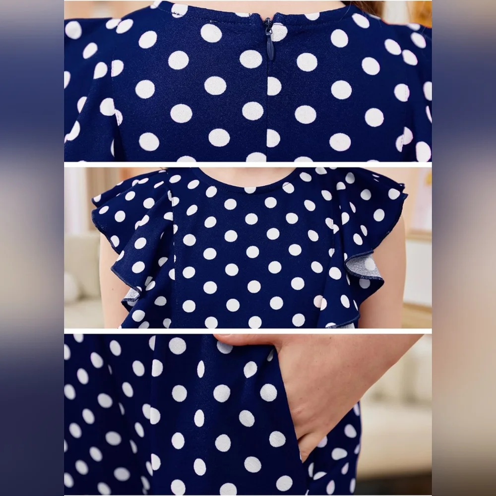 NWT Gorlya Jumpsuit Romper Navy blue with white polka dots Size Girls 8